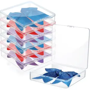 6 Pcs 7'' x 7'' Cheer Bow Box Portable Case Clear Plastic Storage Containers with Lids for Cheerleading Bows