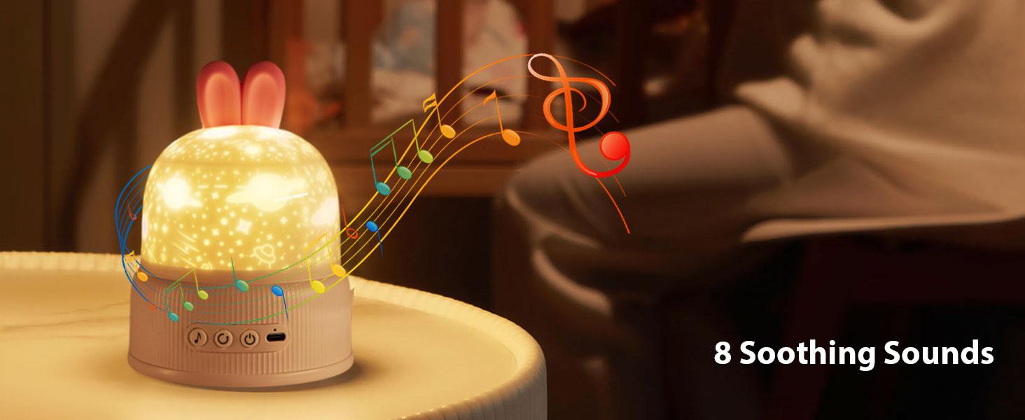 Night Light, Cute LED Lamp with Remote, Silicone Nursery Night Light for Kids, Slicone Rechargeable Bedside Lamp with 8 Themes and 8 Chimes, Funny Rotatable Decor for Kids, Girls, Pink