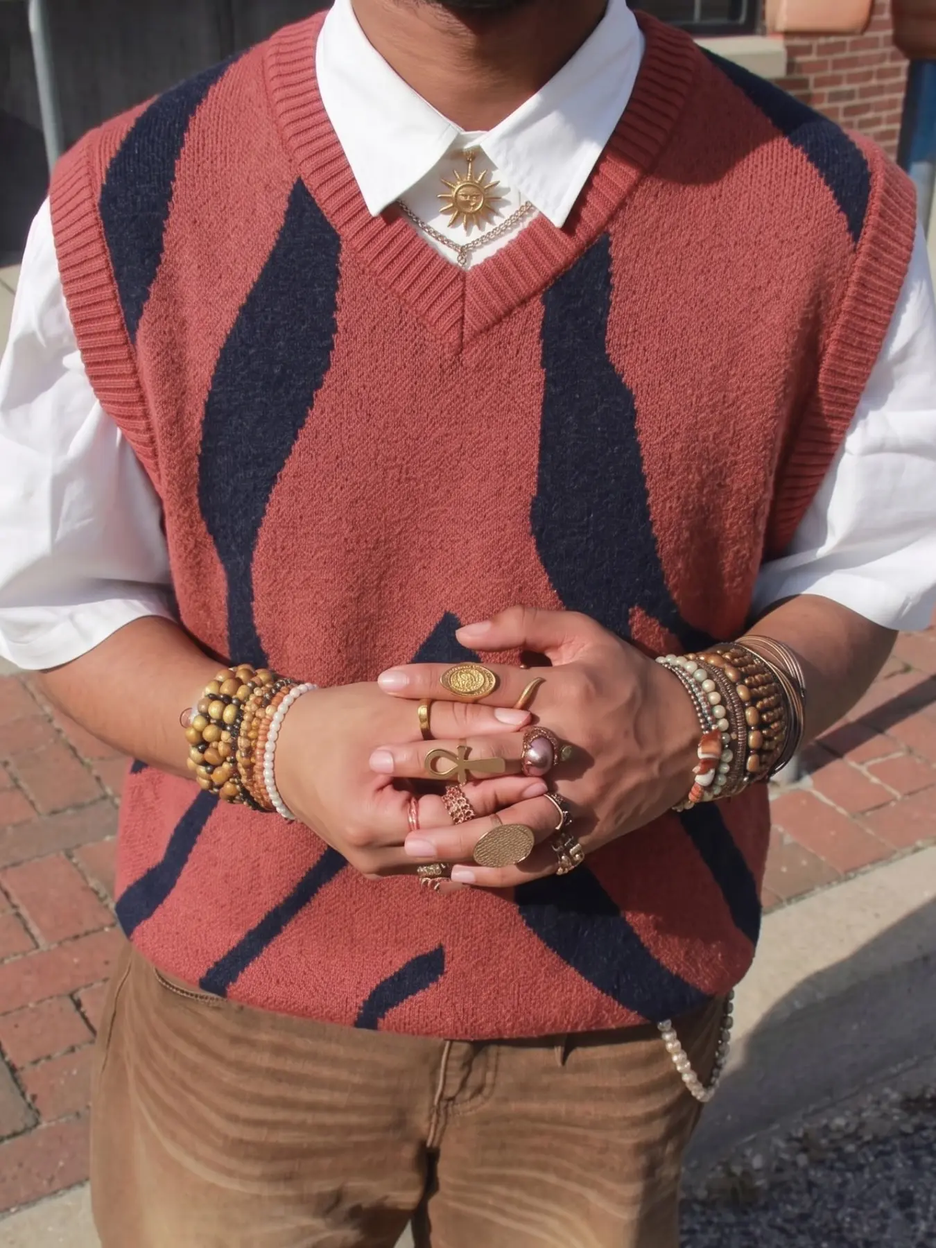 Men's Sweater Vest V Neck, Soft Knit Vest, Zebra Print Knit Vest Men, Vintage Abstract Animal Stripe Knitwear Waistcoat, Y2K Streetwear Hip Hop Sleeveless Pullover Top, Retro Cozy Loose Fit, Fall Winter Layering, Christmas Gift for Him, Rust Red
