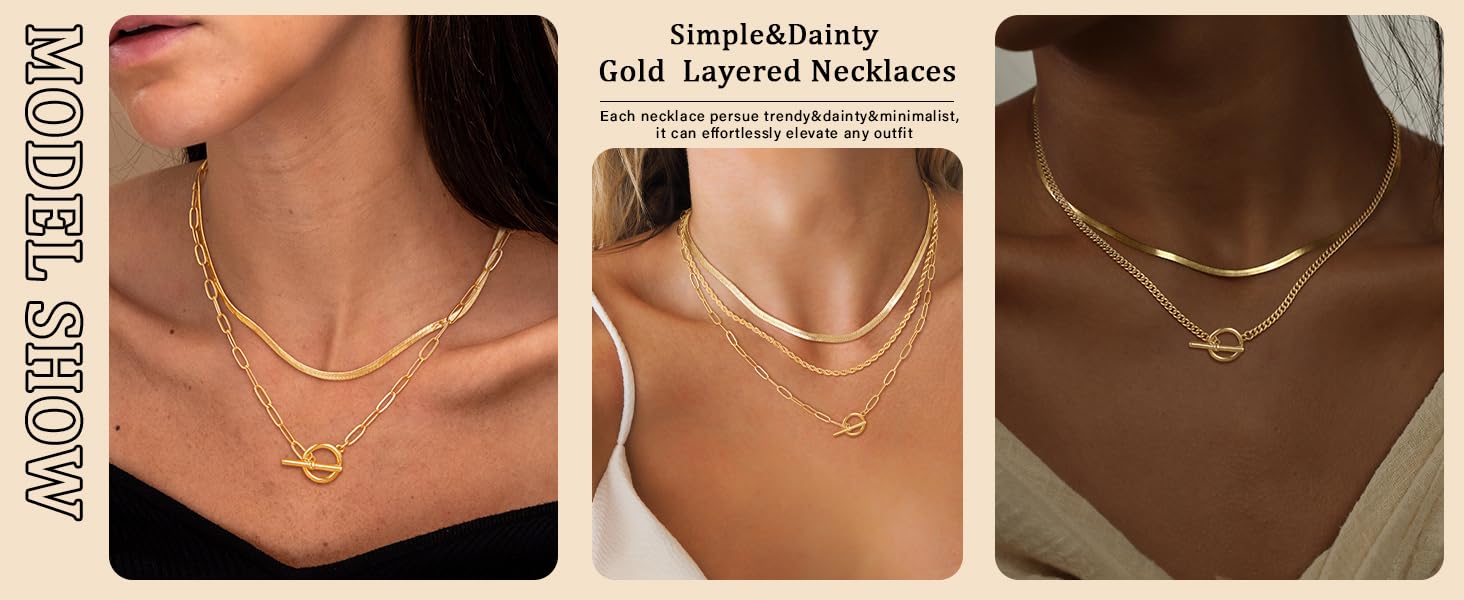 Layered Toggle Necklaces for Women: Dainty Link Chain Necklaces Paperclip Cuban Rope Adjustable Choker T-Bar Toggle Clasp Chunky Necklace For Valentine's Day gifts Trendy Jewelry
