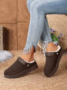 Women's Winter Indoor Outdoor Two-Wear Fleece Lined Thick Warm One-Step Boots, Ugg Style Fashion Comfort Slip-On Home Slippers