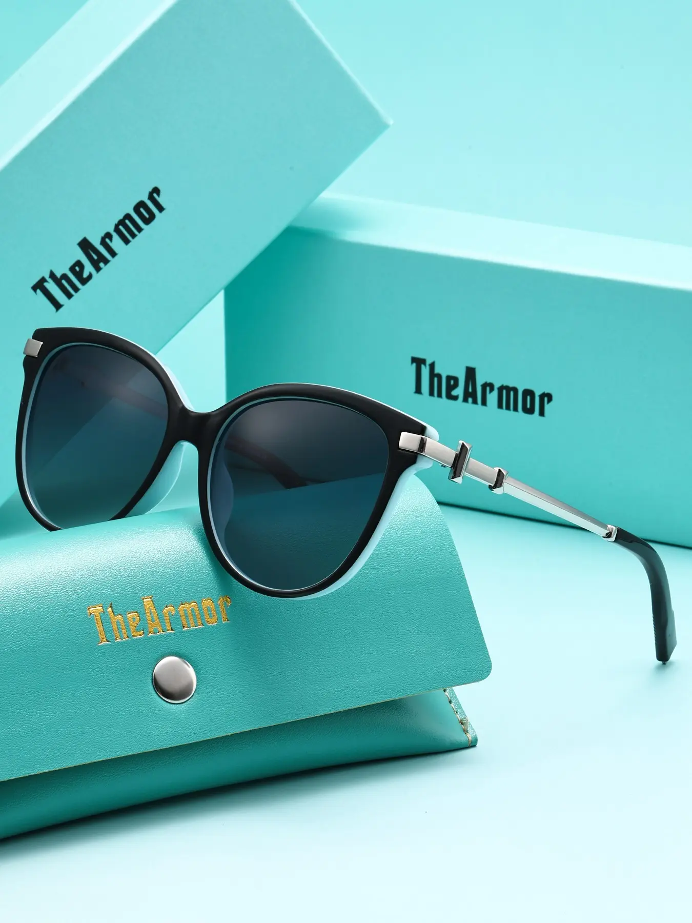 The Armor Fashion Polarized Sunglasses Cat Eye Frame UV400 Gloss Black Frame Golden Metal Men Women Driving Outdoor Sun Glasses