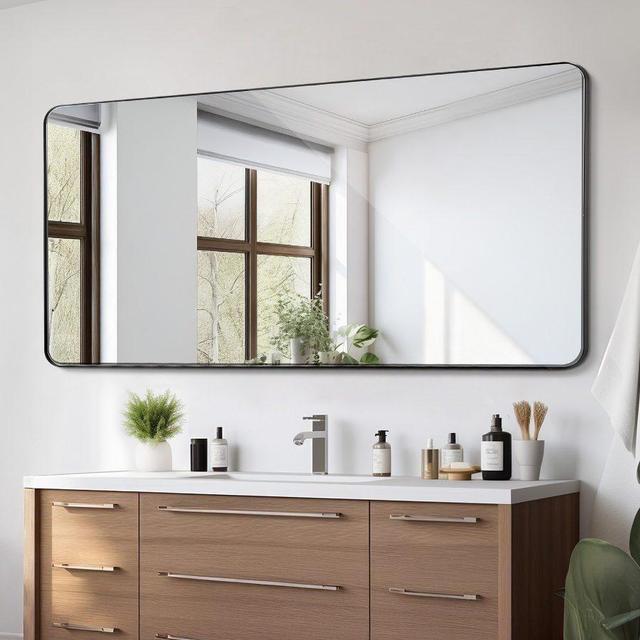 VEVOR Wall Mounted Makeup Mirror, 0.15 Thick, 36x 36 Mirror with Aluminium Alloy Frame Explosion-Proof Film, Scratch-Resistant Mirror with Z-Shaped Bracket, Fit for Bathroom/Bedroom/Living Room