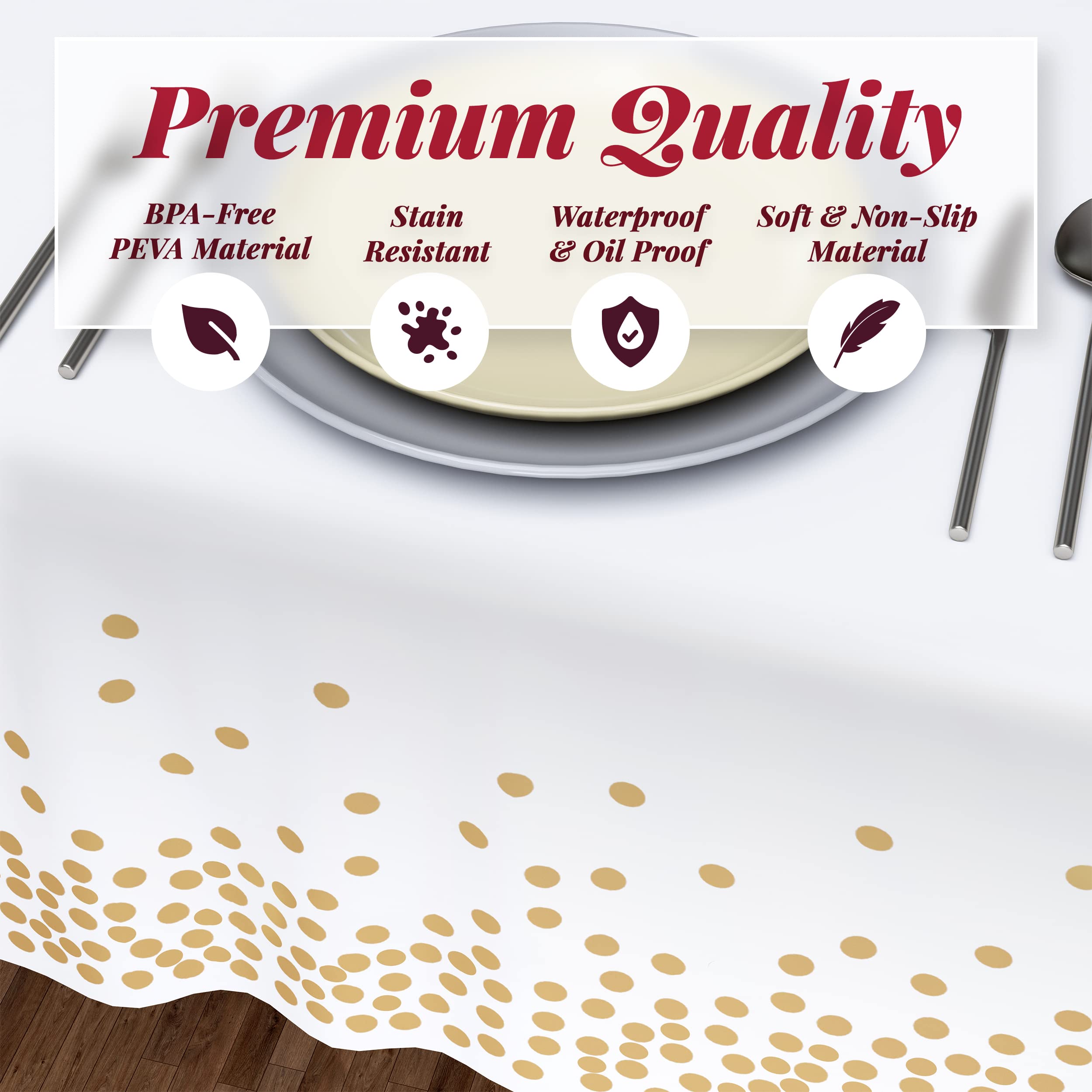 Gold Dot Disposable Tablecloths Plastic Table Cloth Disposable White Tablecloths Party Wedding Baptism Decorations