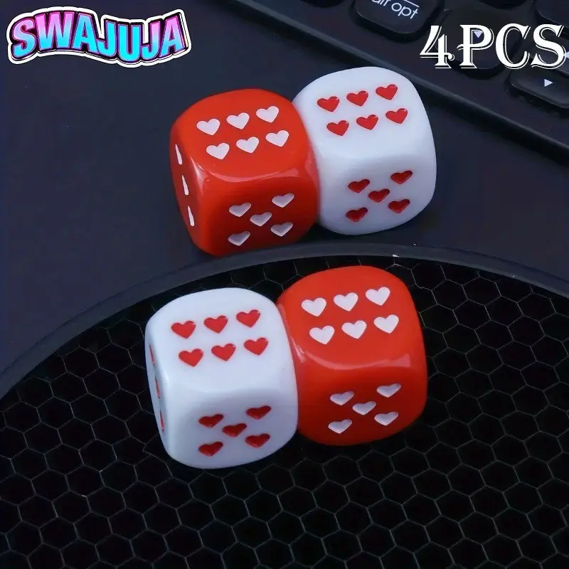 4 Large Heart Dice Set, 2.5cm/1 Inch, Perfect for Board Games and Parties, Romantic Gift Idea, Fun Design, Durable Game Dice