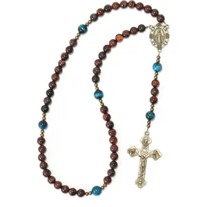 Handmade Catholic Rosary Beads with Miraculous Medal and Holy Trinity Crucifix – 8mm Decade Beads – 10mm Mystery Beads - for Men, Women and Children