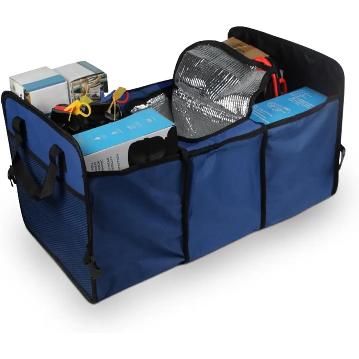 Car Trunk Organizer - Oxford Fabric, Anti-Slip, Large Capacity Foldable Auto Storage Box with Leakproof Cooler Bag for SUV (Blue), Insulated