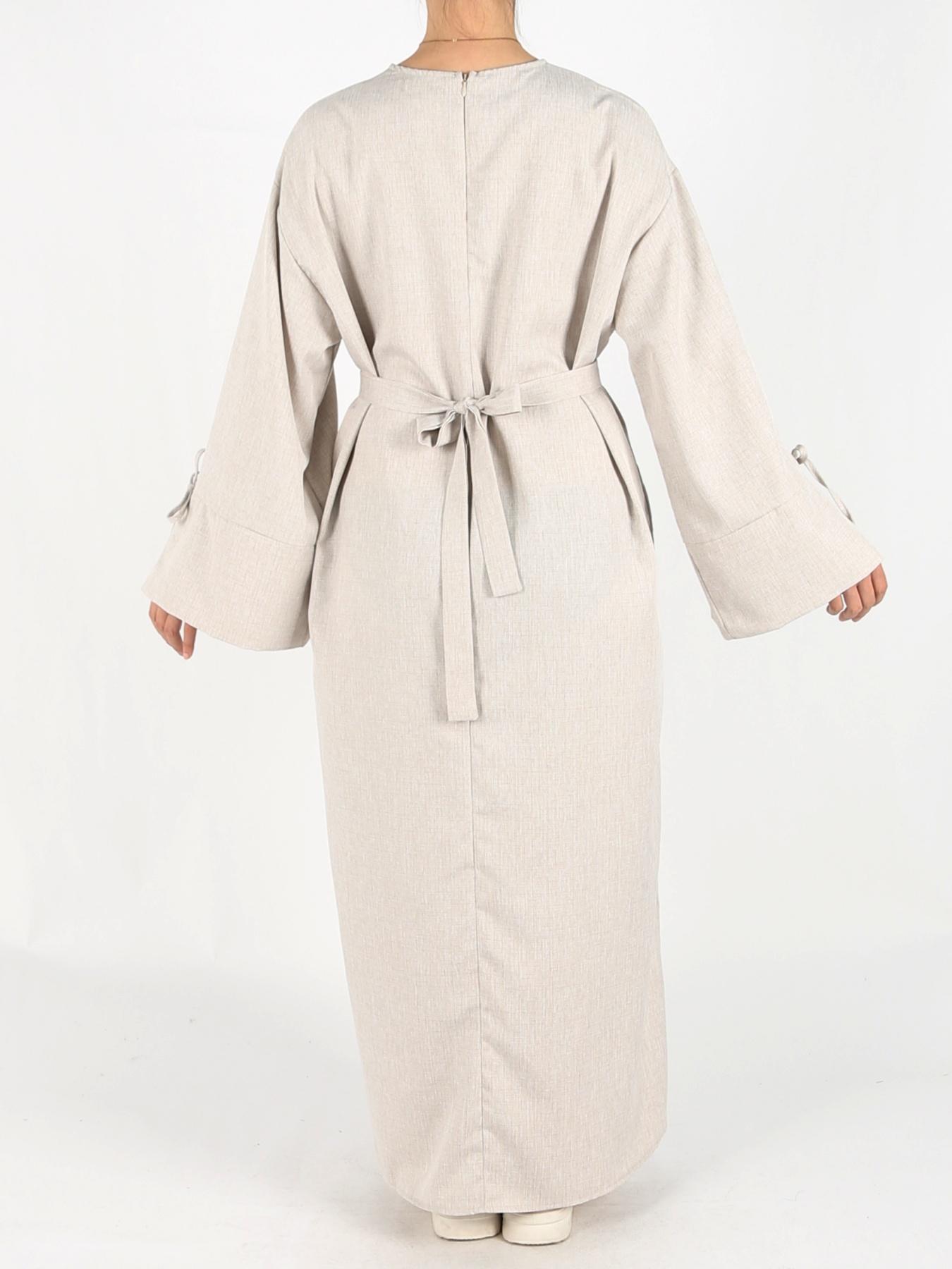 Women's Solid Belted Long Sleeve Muslim Dress, Casual Elegant Modesty Round Neck Dress for Daily Wear, Ladies Abaya Islamic Clothing for All Seasons, Dresses for Women, Solid Color Abaya, Abaya Dress Set, Abayas for Eid, Tunic Dress, Classy Modest Dresses