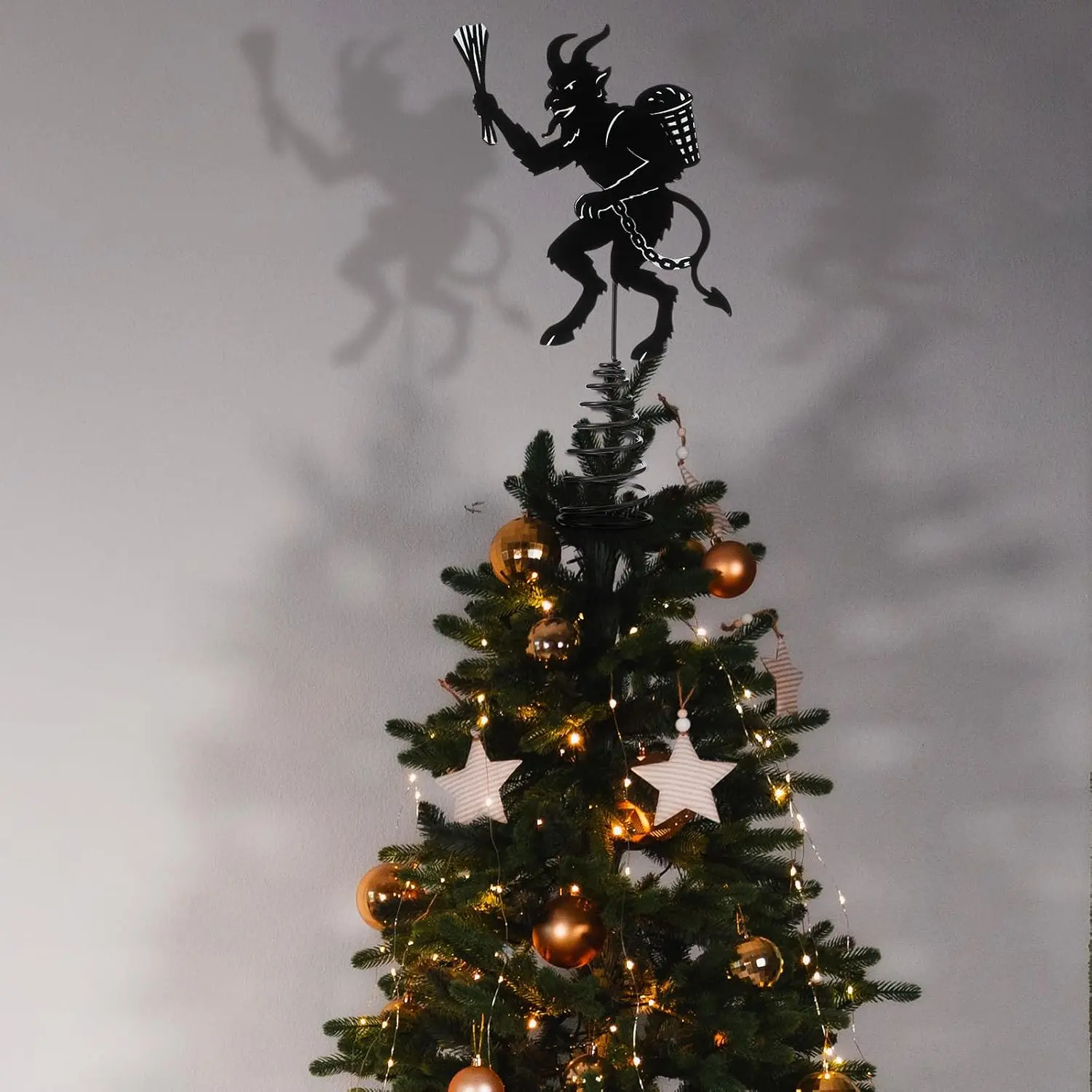 7.9 x 6 in Krampus Christmas Tree Topper Halloween Tree Ornament | Metal Black Krampus Tree Topper, Scary  Krampus with Horn Chain Basket, Creepy Folklore Decoration, for Party Ornament