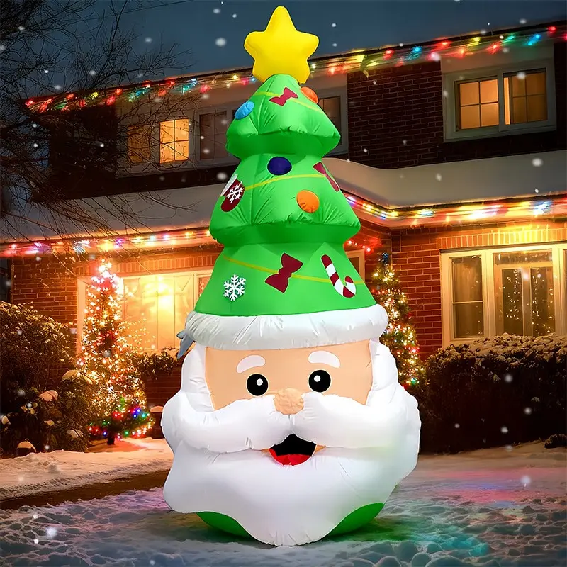 2.4m LED Inflatable Santa Claus Tree Set, Outdoor Party Decor, Waterproof Windproof, Quick Inflate with Fan, Garden Patio Lawn Christmas Setup