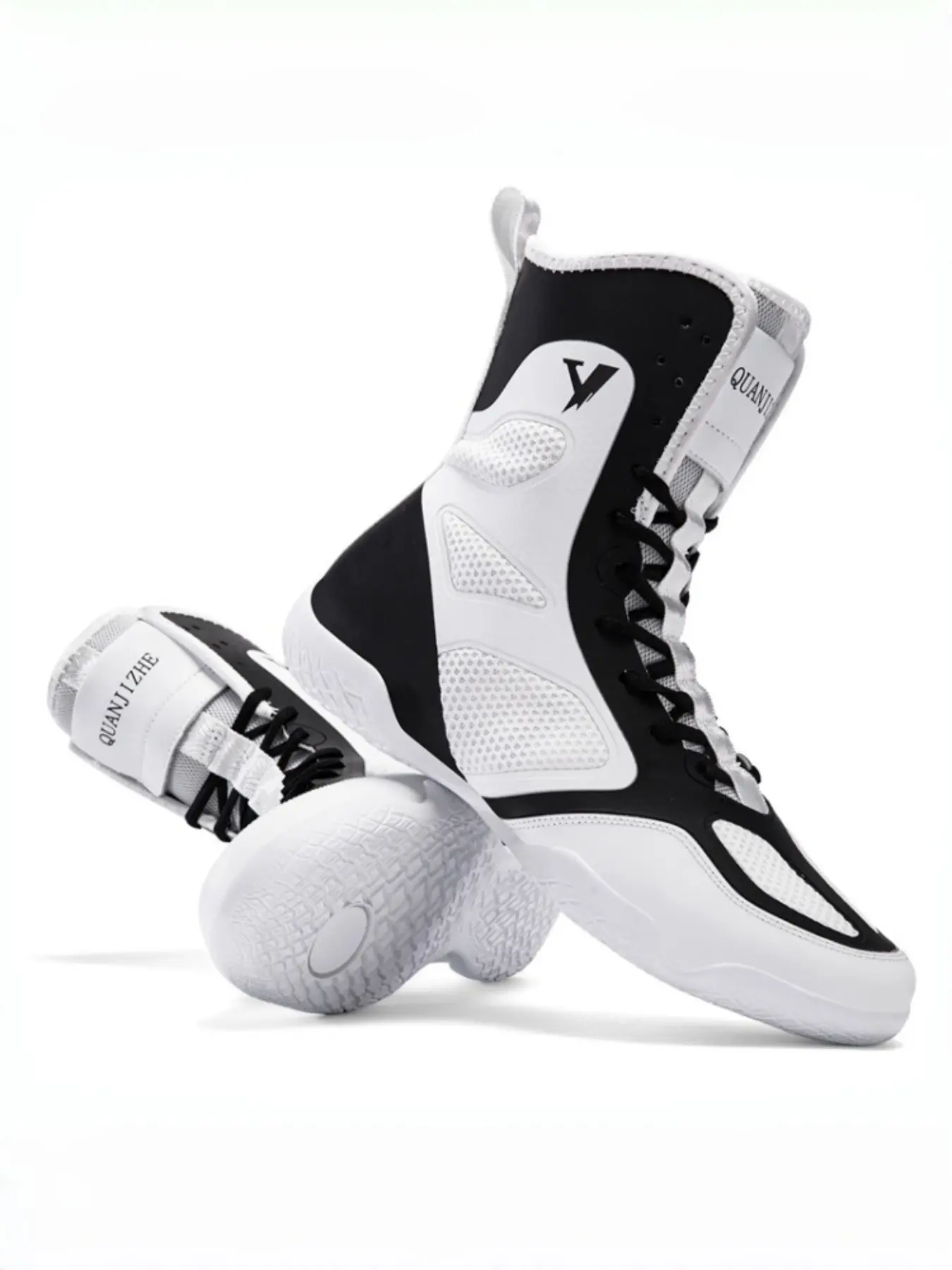 Professional High-Top Boxing Shoes, Breathable Flyknit Muay Thai Training Shoes, Lightweight Anti-Slip Rubber Sole, Durable Tpr Upper