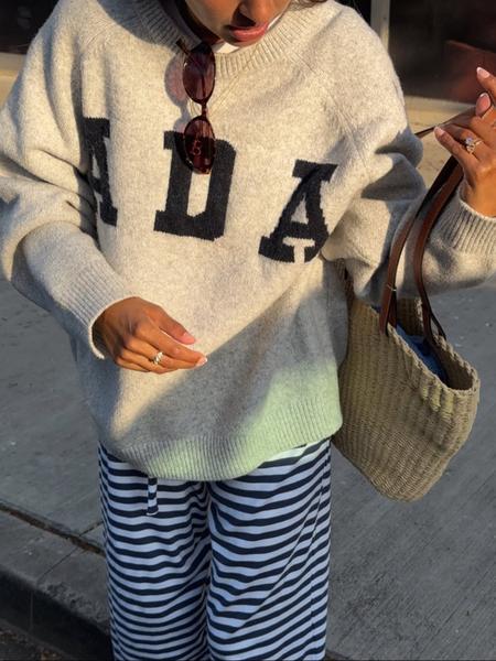 Women's American Vintage Style Letter Print Sweater, Casual Slouchy Knitwear, Suitable for Spring/Autumn/Winter Seasons