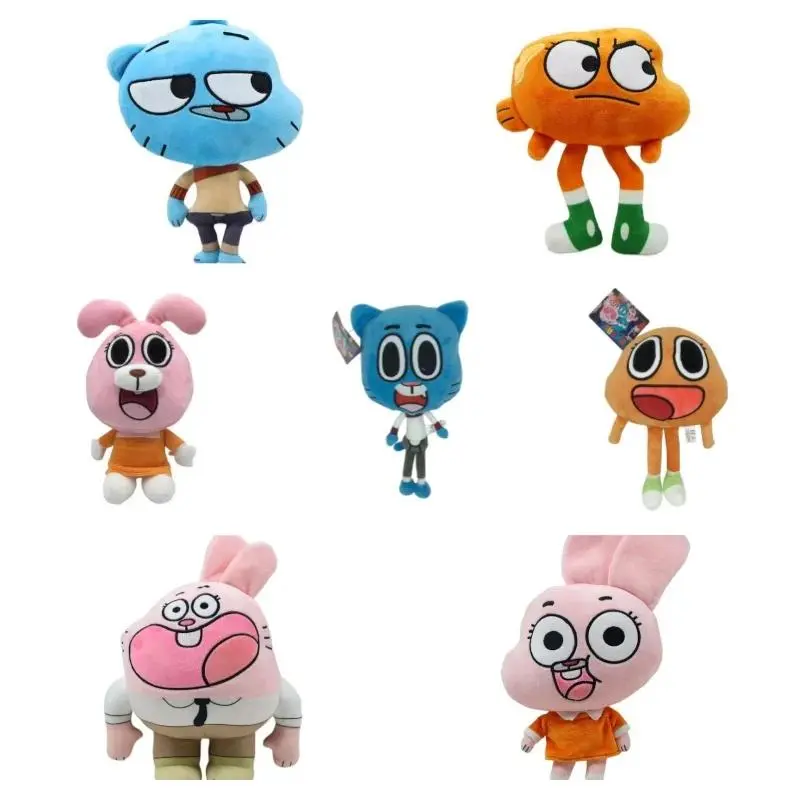 The Amazing World of Gumball Plush Dolls - Unisex Names Gumball Cast (Darwin, Banana Joe, Anais, Richard, Nicole) - 24-34cm Plush Fabric Kawaii Soft Decor Pillow Toy, Kids Gift, Collectible Toy (As Picture)