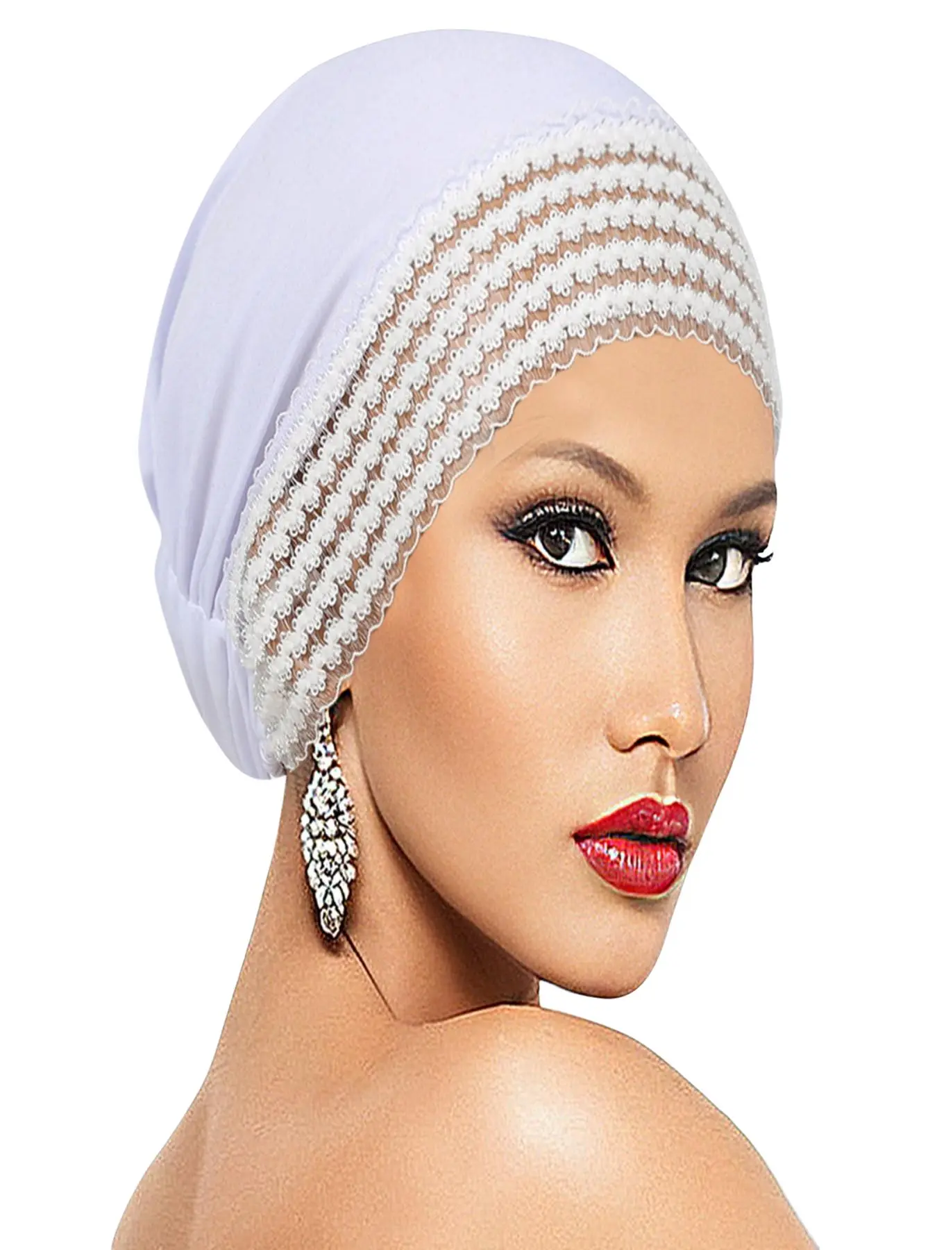 Solid Lace Front Muslim Turban, Soft Stretchy Comfort Daily Headscarf, Breathable Lace Edge, Non Slip Full Hair Wrap, Modest Hijab for Women