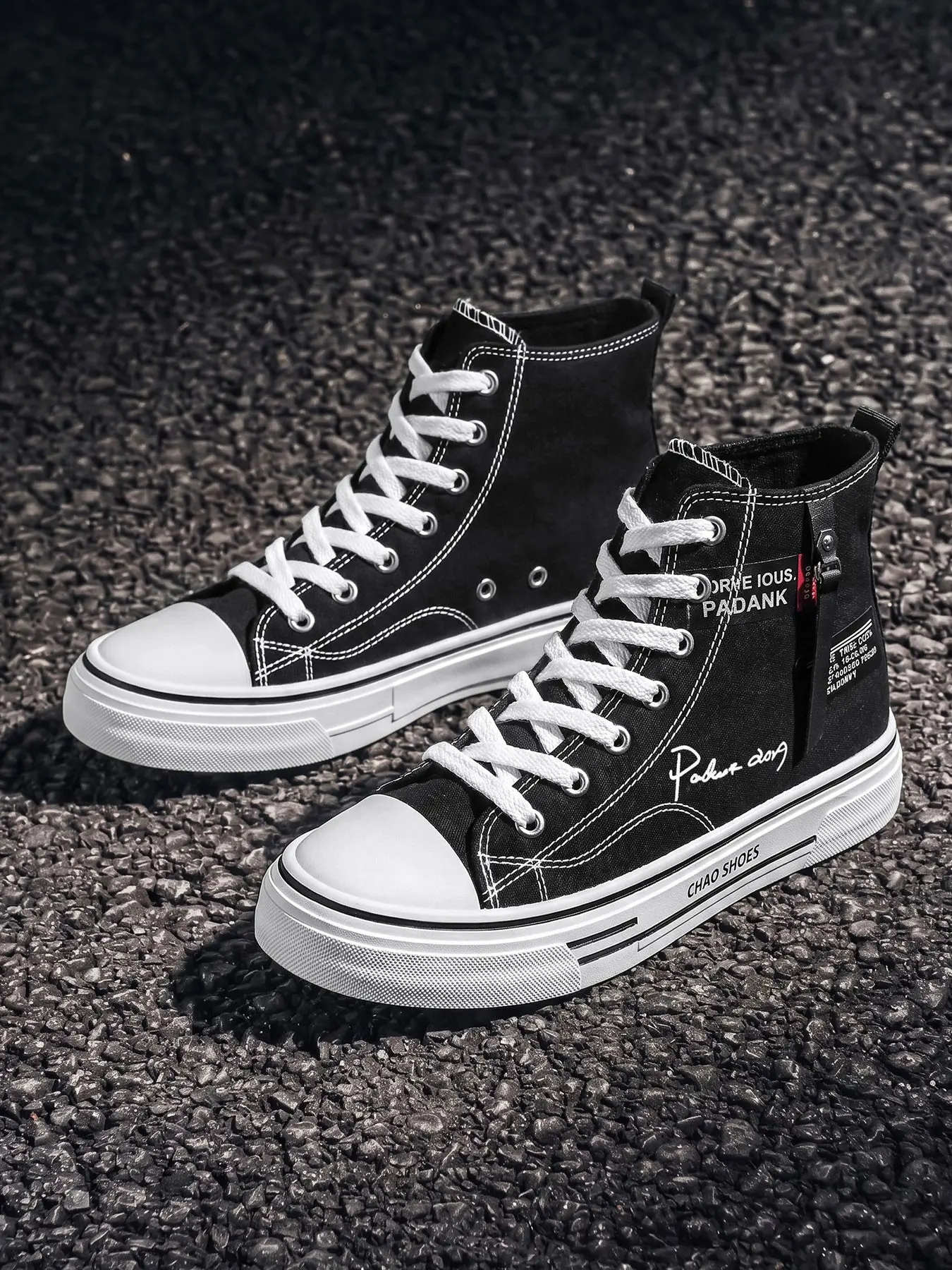 Men's High Top Canvas Shoes, Canvas Hightop, Fog Blue Side Zipper, Vintage Letter Embroidery, Casual Trendy Sneakers, Student Fashion Footwear