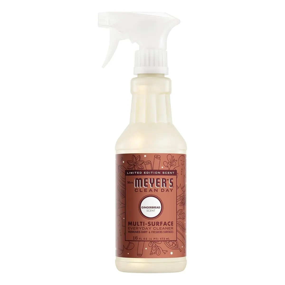 Household Multi-Surface Cleaning Spray - Gingerbread Scent 16 Fl Oz Plant-Derived Cleaner Liquid with Essential Oils, Cruelty-Free, Artificial Color-Free for Kitchen, Bathroom, Cleaning Sprays