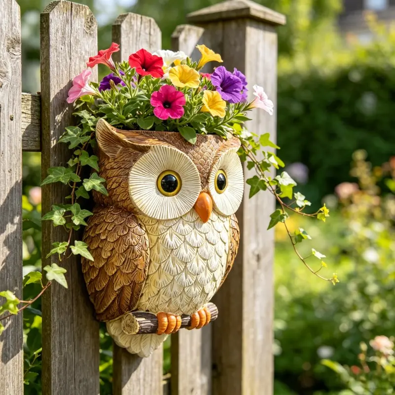 Creative Owl Resin Wall Hanging Planter, Waterproof Outdoor Decor, Ideal for Ivy & Succulents, Durable for Balcony, Patio, Garden