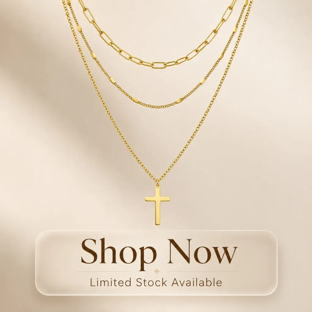 Women's 14K Gold-Tone Plated 316L Stainless Steel Layered Cross Necklace stack , Adjustable Stackable Pendant Necklace, Hypoallergenic Water-Sweat Resistant Fashion Jewelry for Daily/Party Use, Ideal Birthday Holiday Gift girlfriend
