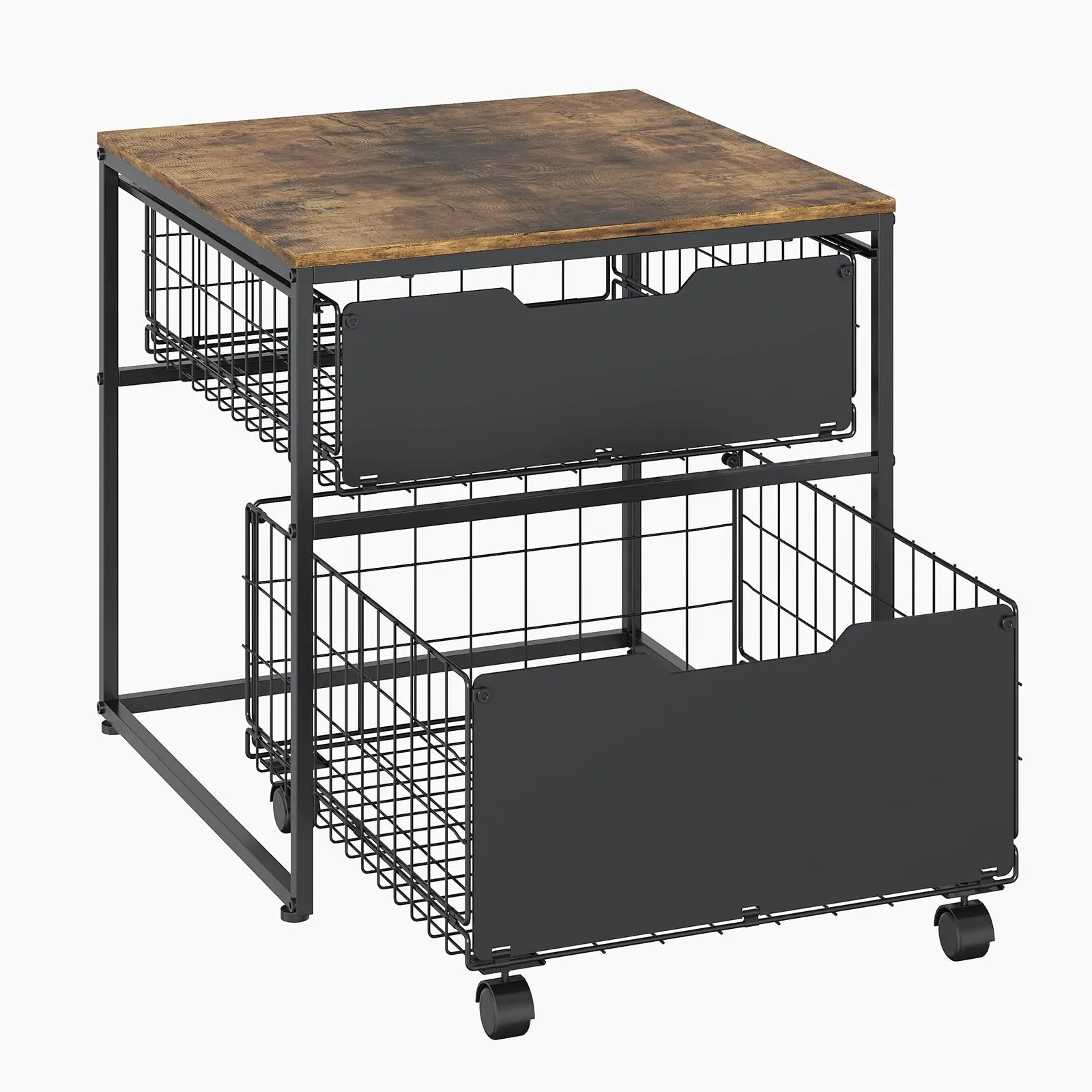 GARVEE 22x22IN Small Fridge Stand with Metal Storage Drawer Basket, Brown