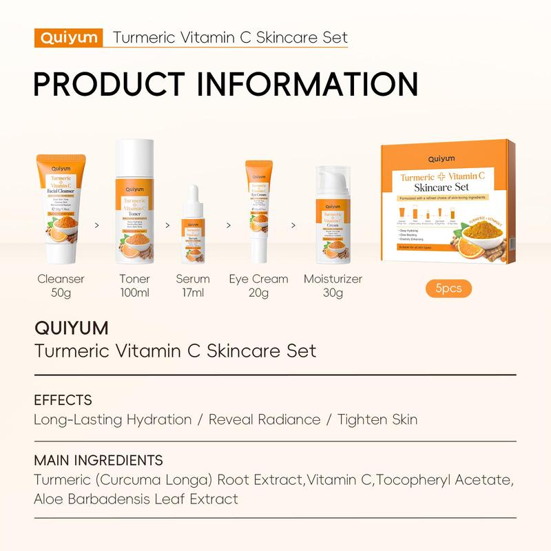Turmeric Skincare Set (5 Counts/set), Facial Cleanser & Toner & Cream & Eye Cream & Serum, Moisturizing Skin Care Kit for Women & Men #TOP PICKS