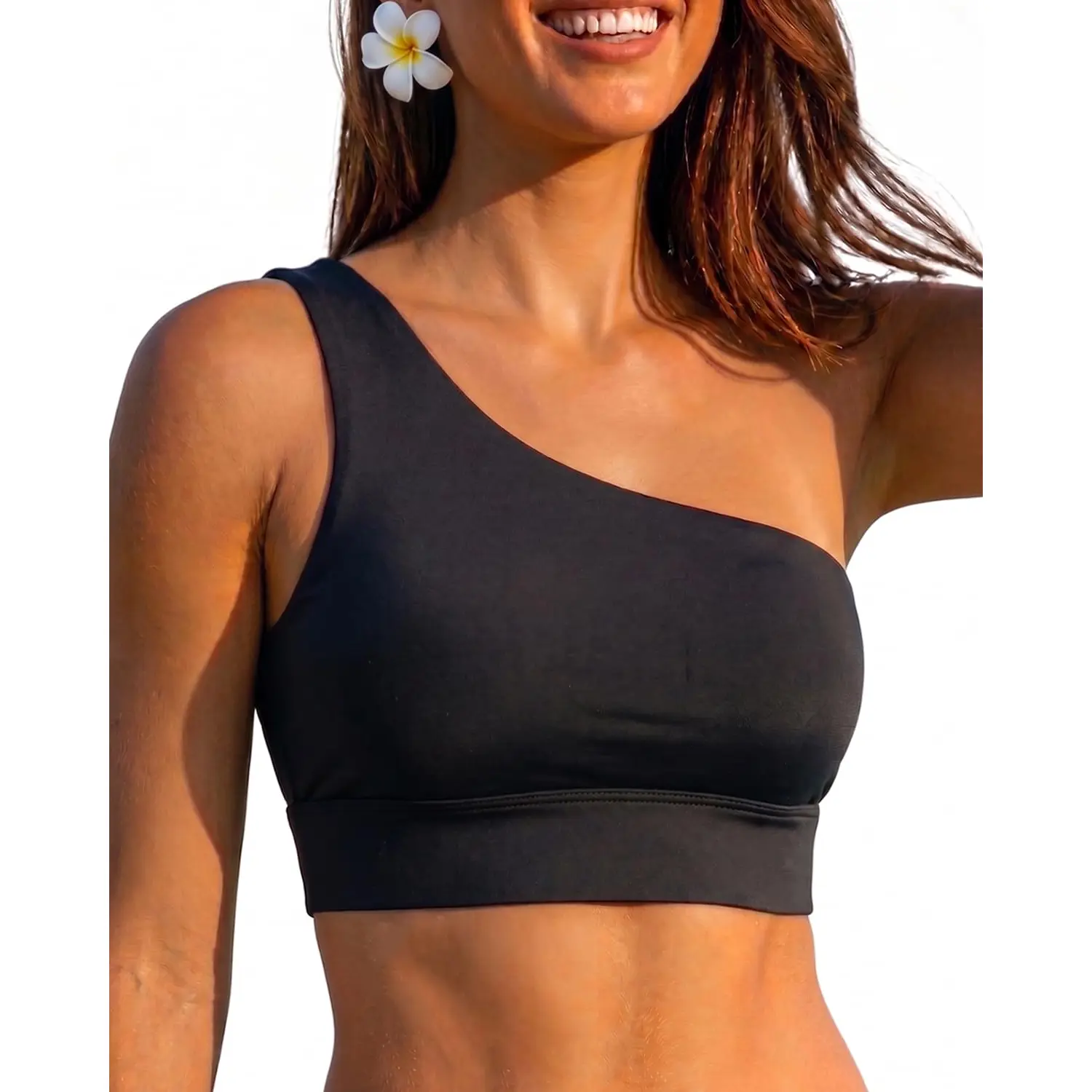 Holipick Women One Shoulder Bikini Top Sports Bra Swimsuit Crop Bathing Suit Only for Teen Girls