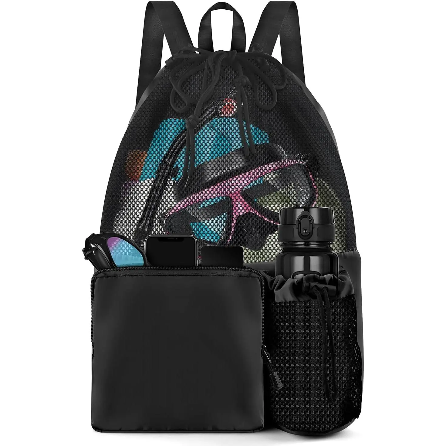 Swim Backpack with Wet Pocket & Mesh Drawstring Bags for Beach, Swimming, Gym(Gift)