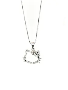 Cartoon Kitty Cat Rhinestone Necklace, Fashionable Girl Heart Student Best Friend Collar Chain, Unique Design Lockbone Pendant