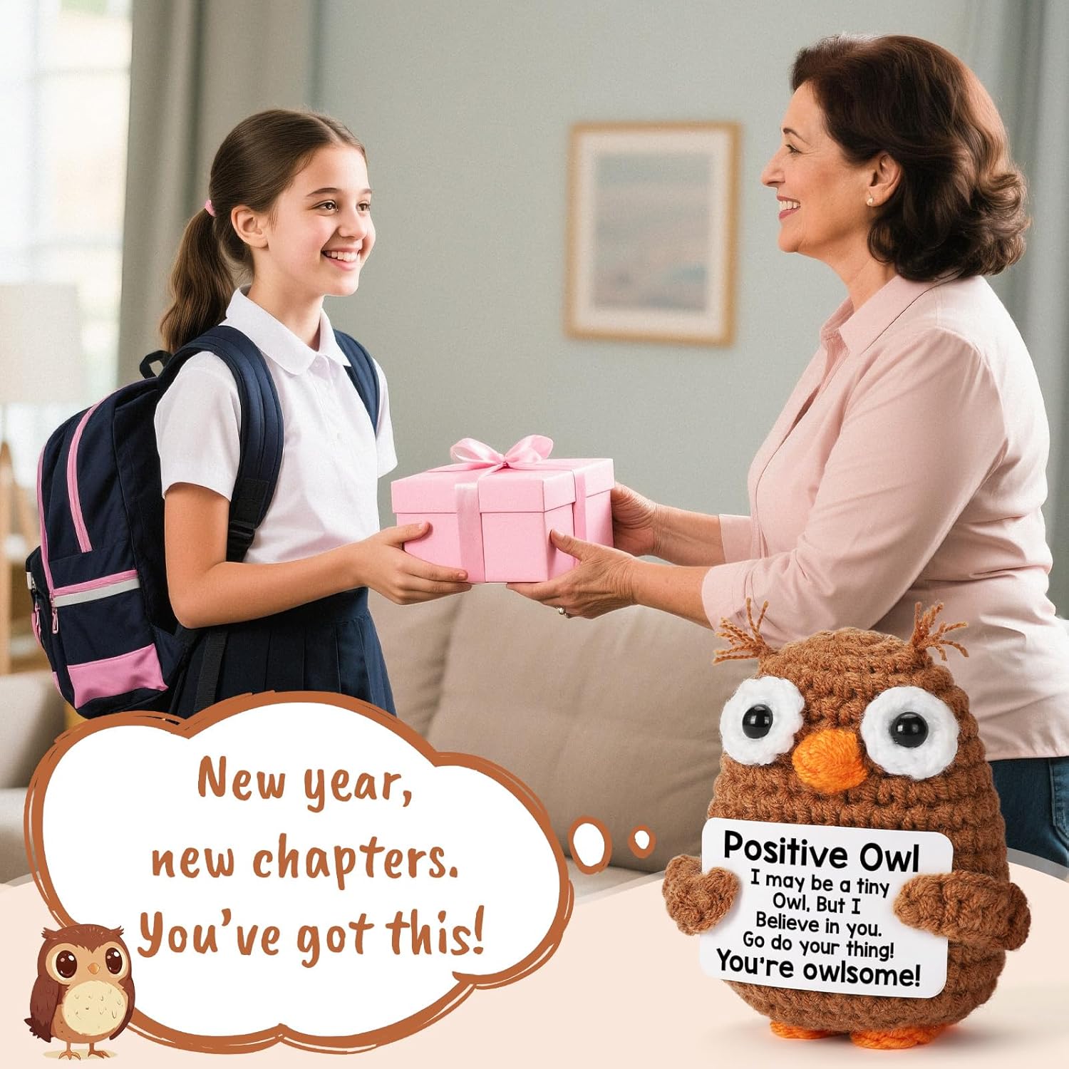 Owl Crochet Plush Easter Basket Stuffers, Emotional Inspirational Support Gifts for Teens, Daughter, Son & Friends, Perfect for Birthday, Teacher Appreciation, Mother's Day, Graduation & Holiday Presents for Mom & Coworkers