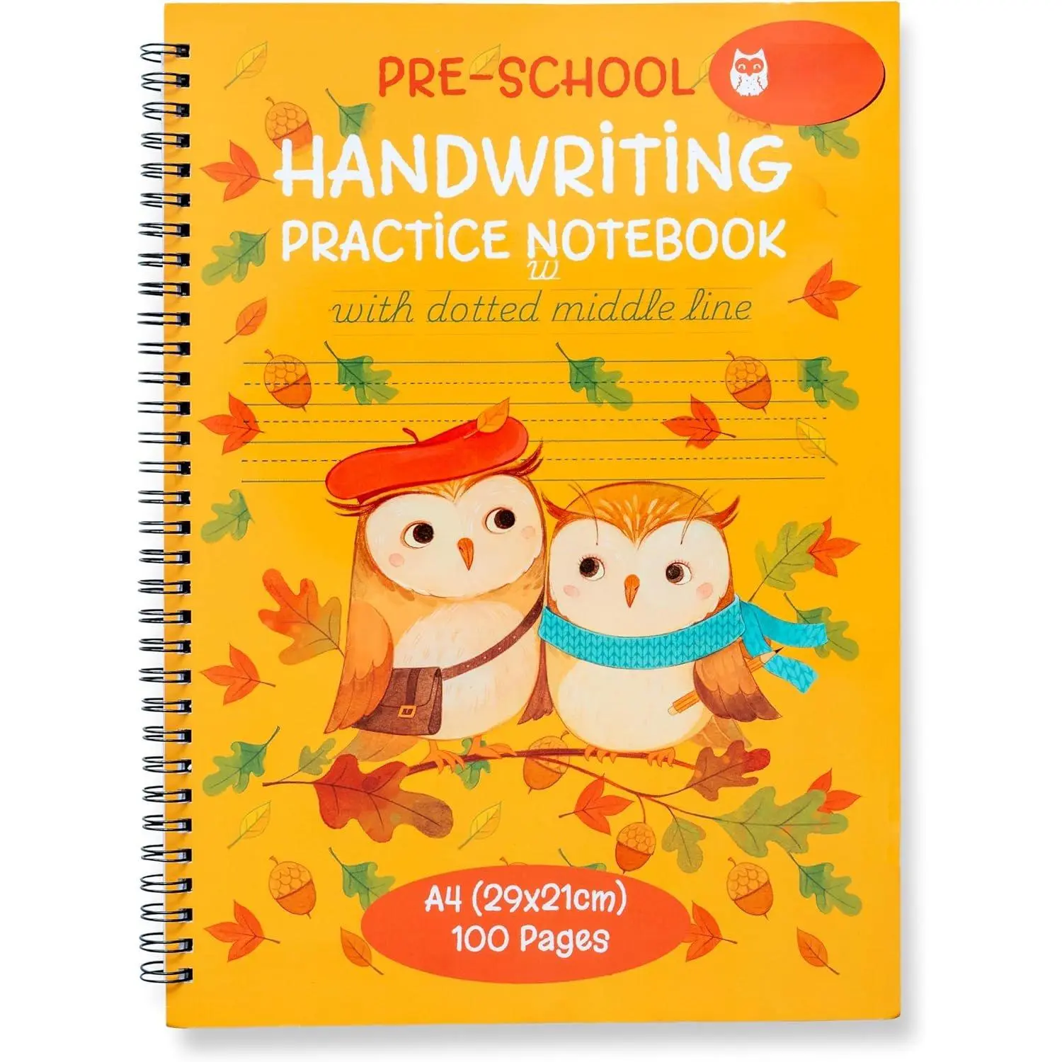 A4 Lined Handwriting Practice Notebook for  – Dotted Midline, Spiral Bind, , , 100 Thick Pages (1, Yellow )