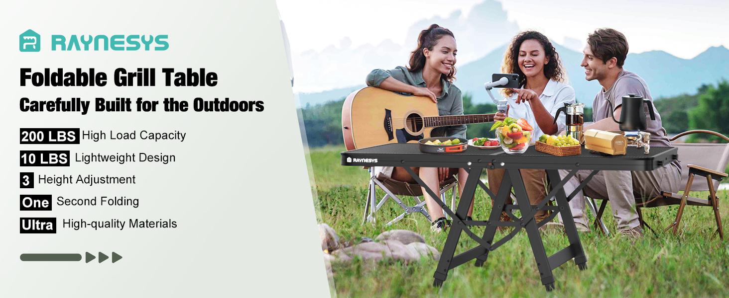 Foldable Grill Table with Mesh Desktop, 200lbs 3Ft Portable Folding Table, Height Adjustable Metal Table for Ourdoor, Camping, Picnic, BBQ and Beach, RV, 35.4" L x 23.6" W Barbecue
