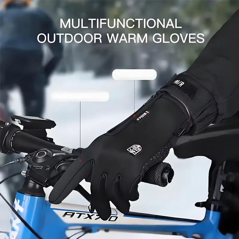 Winter Cycling Gloves for Men & Women, Windproof Warm Touchscreen Gloves with Zipper, Polyester Fiber for Skiing & Outdoor Sports