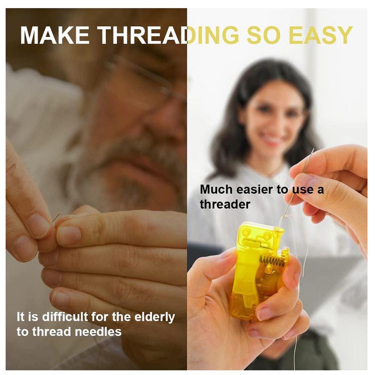 Yellow Automatic Needle Threader for Hand Sewing, Simple Threading Tool for Older Adults and Housewives