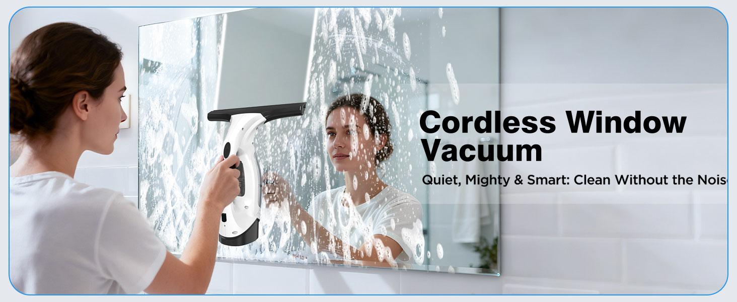 Window Vacuum Squeegee Cordless, 2000Pa Electric Window Cleaner Tool with 2200mAh & 150ml Water Collection Tank, Window Cleaning Kit Shower Squeegee for Glass Doors, Windows, Mirrors, Car (White)