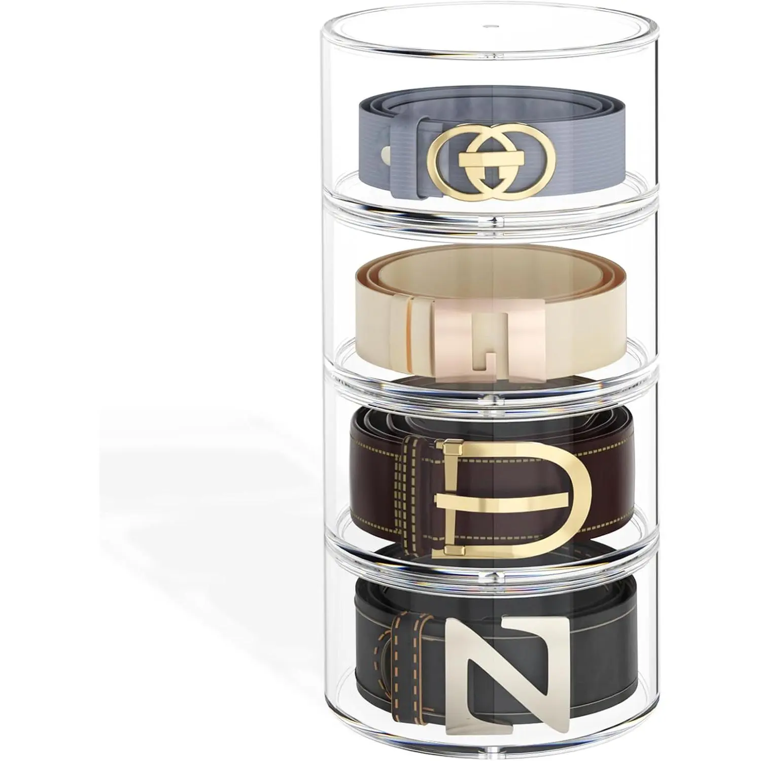 Clear Acrylic 4-Layer Stackable Belt Organizer Box, Space-Saving Belt Case Holder for Closet Storage and Drawer