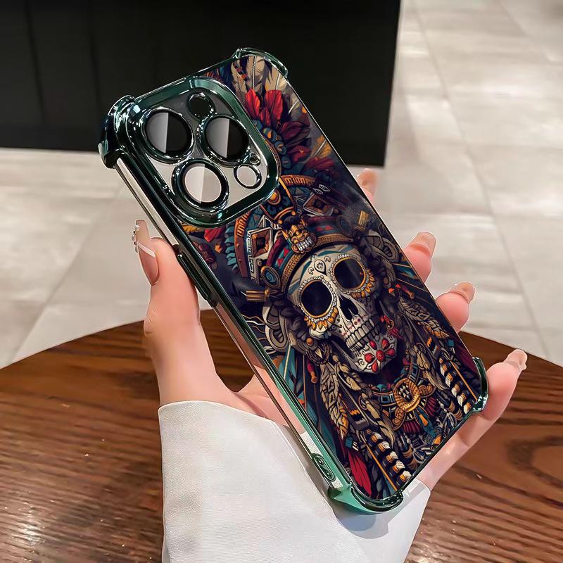 Premium Indian-inspired skull pattern Designed for iPhone 17/16/15/14/13/12/11 Pro Max Plus Electroplating luxury transparent four corner anti drop and shockproof Phone Case 140 face phone case Protector Screen Protector Protection Cover Casing Cellphone