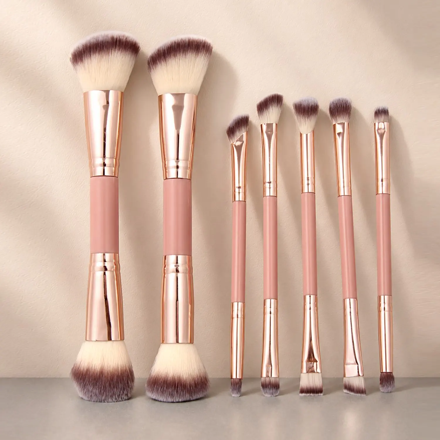 7pcs Double Ended Makeup Brush Set, Soft Fluffy Foundation Blush Eyeshadow Concealer Brushes, 4 Colors, Complete Cosmetic Kit for Beginners