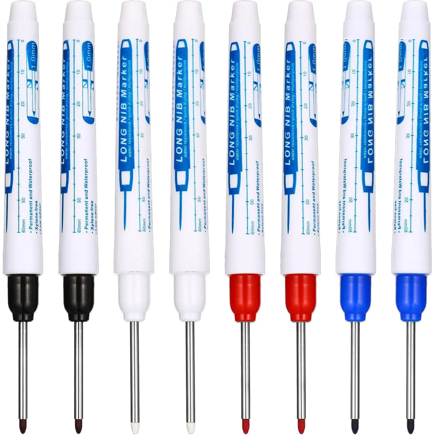 8 count Drill Marker Pen Long Nib Markers Long  Deep Hole Marker | 30mm , , Fine Point Tip Markers, Colorful Ink, Carpenter Marking Tool, for Construction, Bathroom, Woodworking
