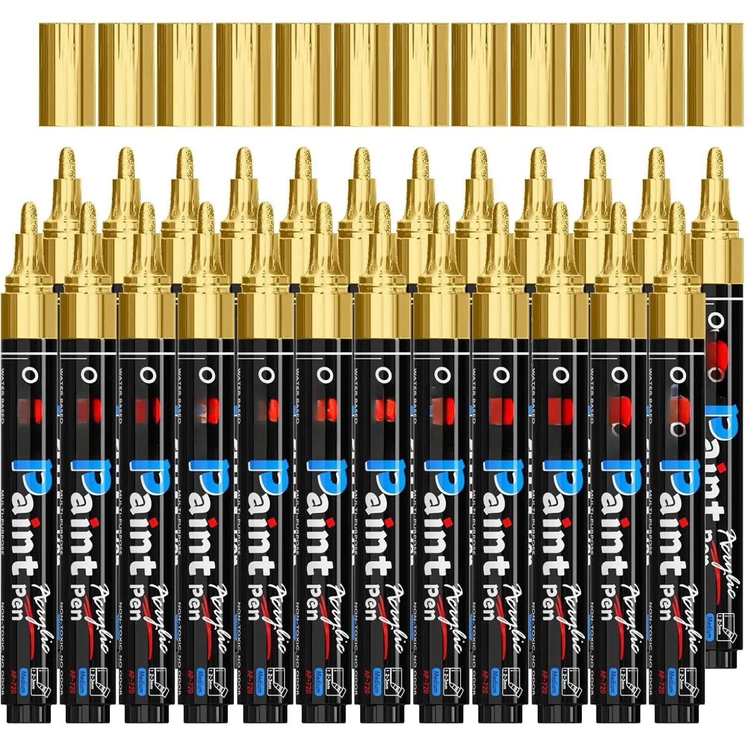 24 Pack    Pens Permanent Markers, Medium Tip | , Quick Dry,  Coverage, Water Based   Markers for Canvas, Rock, , Glass, Leather, Metal