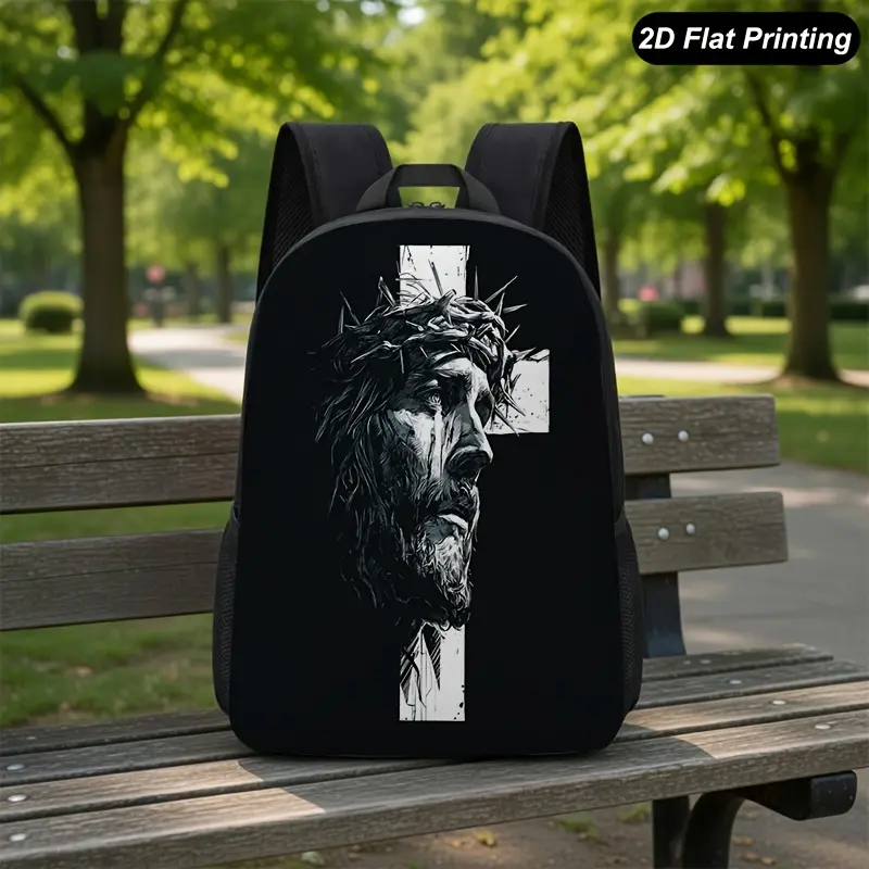 1pc Jesus Crown of Thorns Backpack with Iconic Religious Print - Large Capacity Laptop School Bag Suitable for Teens,, Commuting, Travel, Work, Durable Zipper Closure & Adjustable Straps, Unisex Gift for Birthdays, Daily Use