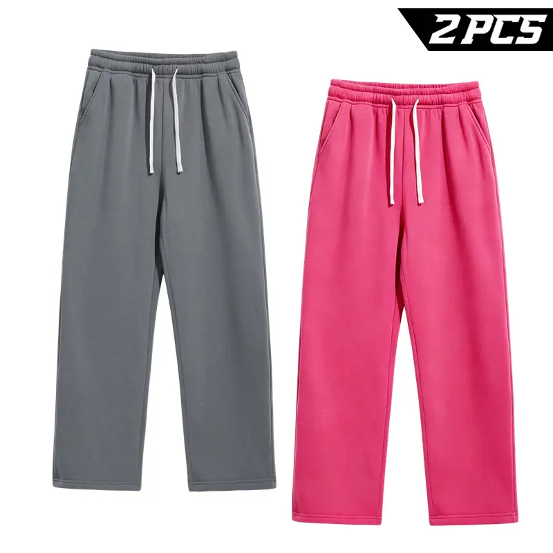 2 Pack Men's Open Bottom Sweatpants with Pockets, Drawstring Elastic Waist Straight Wide Leg Jogger Pants for Gym Workout Running Travel Lounge and Everyday Casual Wear Track Pants