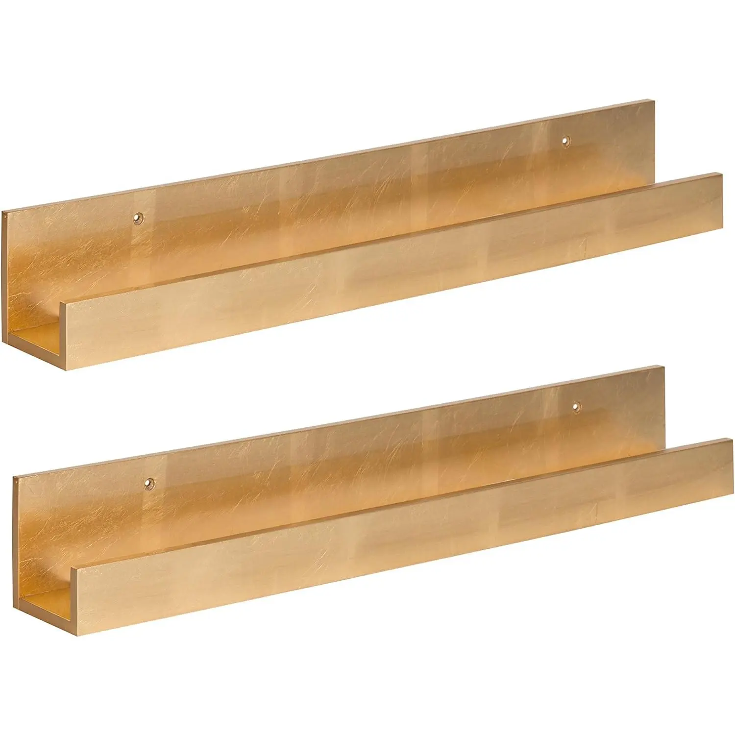 Kate and Laurel Levie 24-in 2-Pack Decorative Wall Mount Floating Shelves, Wood Photo Frame Holder Ledge, Gold, No Assembly Required