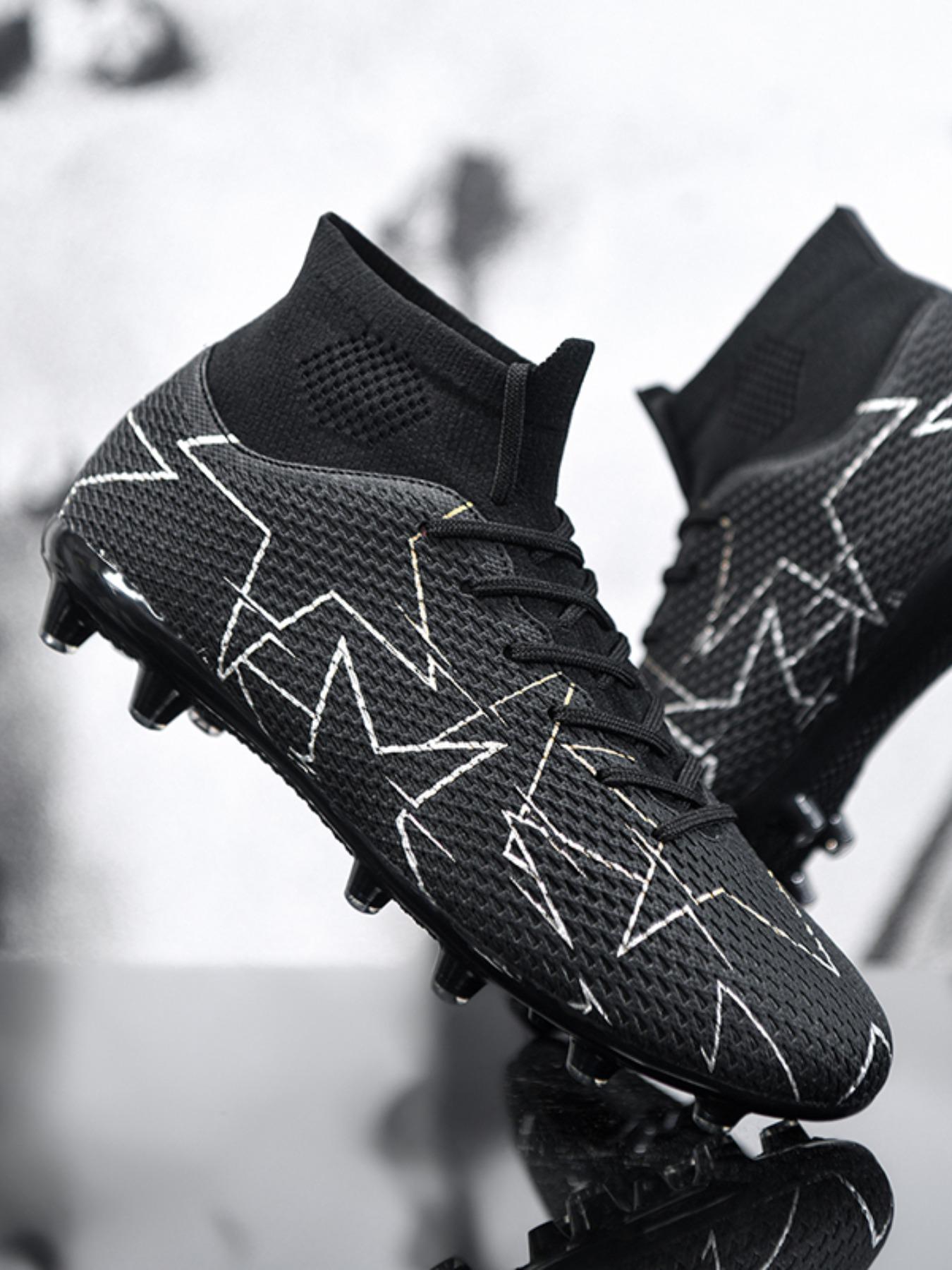 Men's High-top Lace-up Football Boots, Football Field Boots, Breathable & Non-slip Football Shoes, Professional PU Soccer Shoes for Outdoor Training