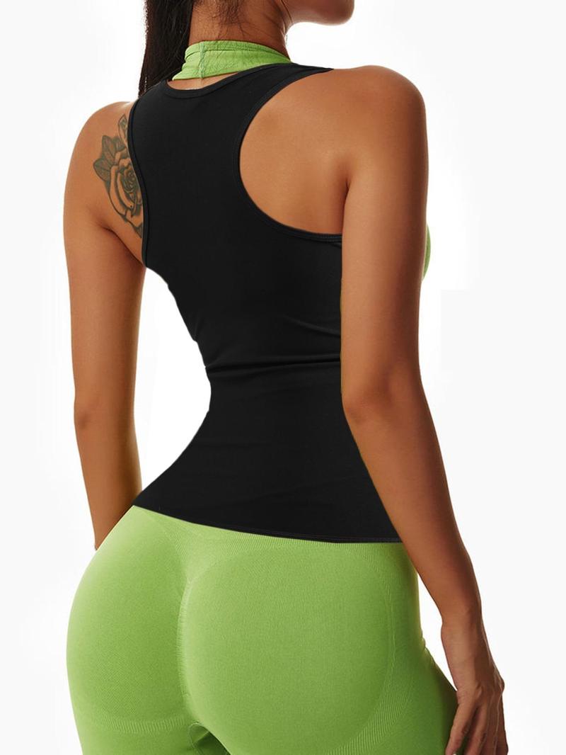 Women's Solid Sleeveless Sports Sauna Top, High Stretch Workout Tank Top for Tummy Control, Women's Sports Clothing for Indoor Outdoor Wear, Gym Top