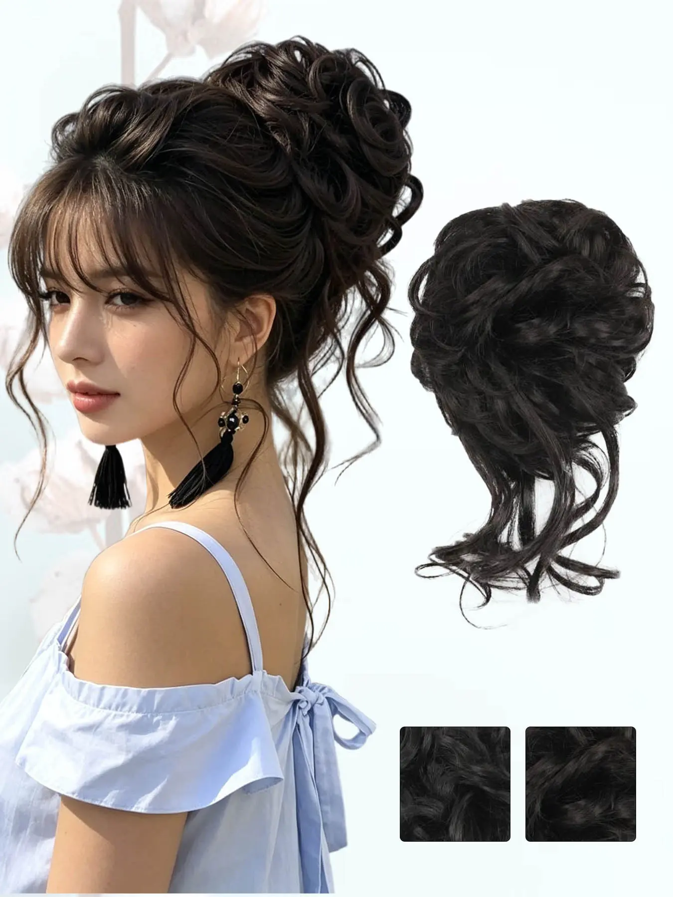 KAIRIYA 2-Pack 10" Fluffy Messy Bun. Elastic Clip-In, Instantly Voluminous. Natural Scrunchie Updo. Party, Holiday & Daily Sorted.