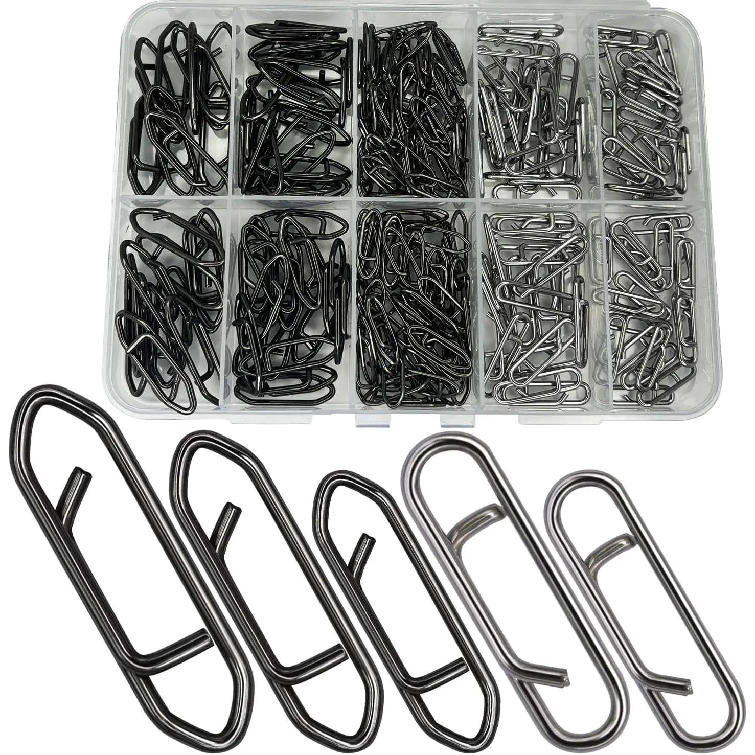 Fishing Power Clips, 200 count Fishing Speed Clips for Fishing Lure Quick Change, High Strength Stainless Steel Clips Snap Freshwater Saltwater Crankbait Popper Lure Connector Tackle