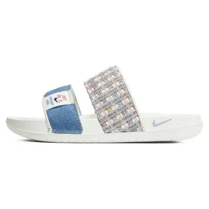 Nike Offcourt Duo Slide Women's Comfortable Cushioned Flip-Flops in White and Blue Verifiable, with credentials and supporting global authentication