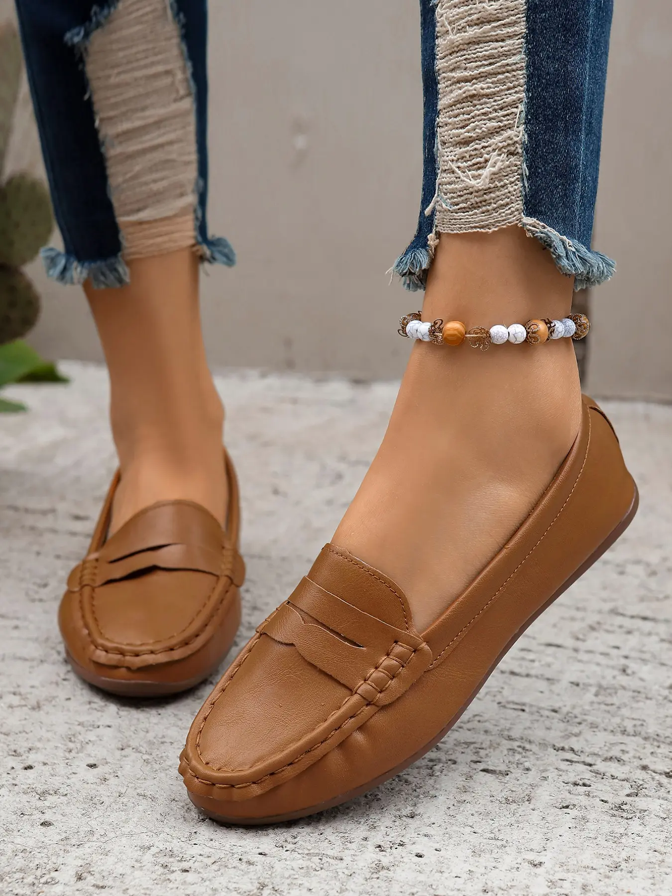 Women's 2026 New Arrival Low Top Round Toe Moccasins, Casual Fashion PU Leather Shoes, Comfortable Anti-Slip Soft Sole Flats, Flat Oxfords