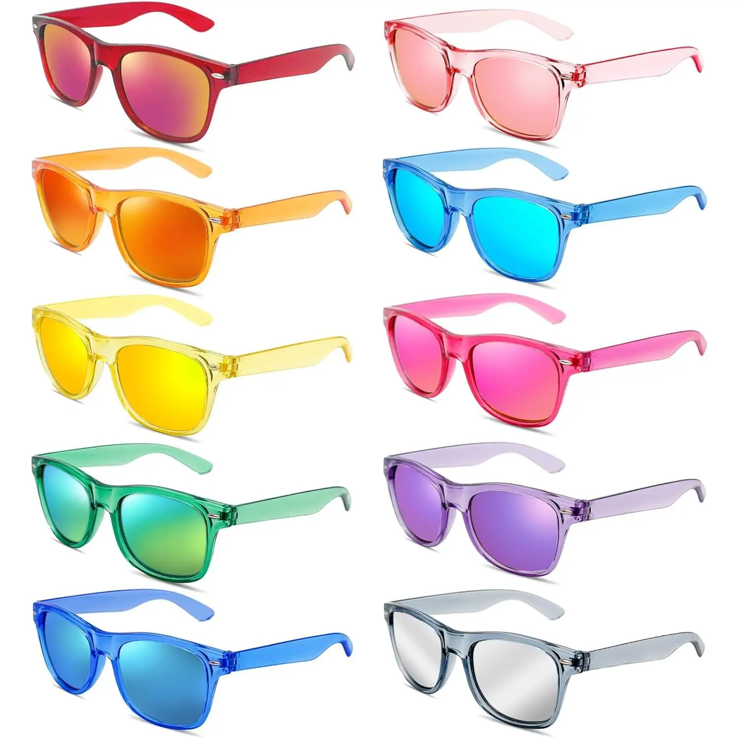 Neon Party Sunglasses Bulk - 10/20 Pack Wholesale Retro 80s Multicolor Mirrored Lens Lightweight Accessories for Pool Party Favors, Neon Colors Included