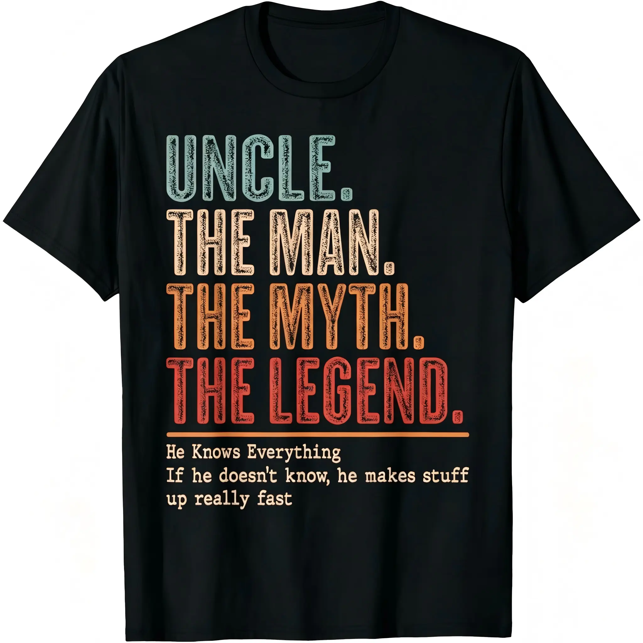 "Uncle The Man The Myth The Legend" Vintage Distressed Streetwear T-Shirt for Men - Soft Breathable Cotton Crew Neck Shortsleeve Top, All-Season Fabric, Casual Tee for Family Gatherings & Holiday Wear, Machine Washable, Tshirt, Classic, Street Style, Unis
