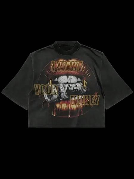 Men's and Women's Short Sleeve T-Shirt with Big Mouth Letter Print, Casual Comfortable Loose Fit, Stylish Summer Fashion